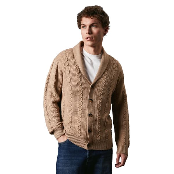 Maine Mens Cable Knit Shawl Collar Cardigan
