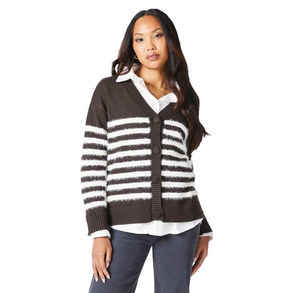 Principles Womens/Ladies Striped Eyelash Knit Cardigan Chocolate 16 UK