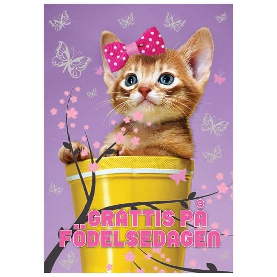 Enkelt Barnkort Grattis På Födelsedagen, Katt -  Spader