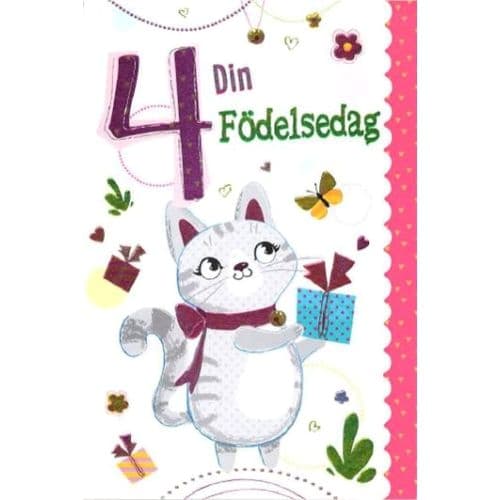 Gratulationskort 4 år med Katt - Spader