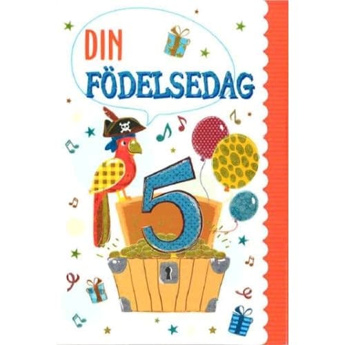 Gratulationskort 5 år med Papegoja - Spader