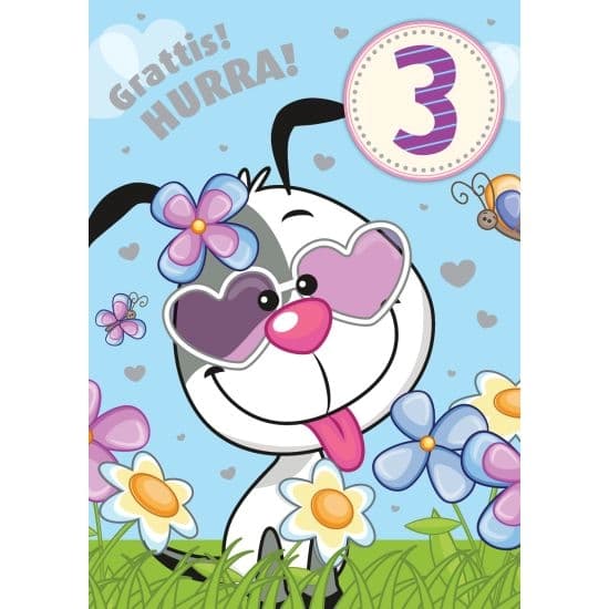 Enkelt Barnkort 3 år, Hund -  Spader