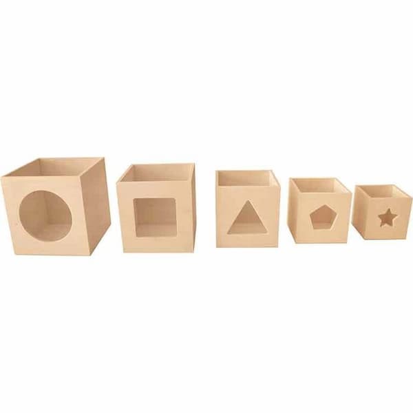Stapelbara kuber - Trä - 5 delar - Anpassningsbar - Mått från 6,5 till 12 cm - Kreativ dekoration