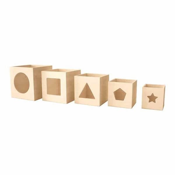 Stapelbara kuber - Trä - 5 delar - Anpassningsbar - Mått från 6,5 till 12 cm - Kreativ dekoration