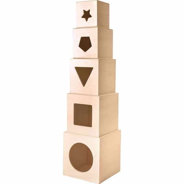 Stapelbara kuber - Trä - 5 delar - Anpassningsbar - Mått från 6,5 till 12 cm - Kreativ dekoration