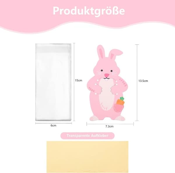 10 påsar med påskkanin-godis, genomskinliga papperpåsar, godis- och småkaksförpackningskort