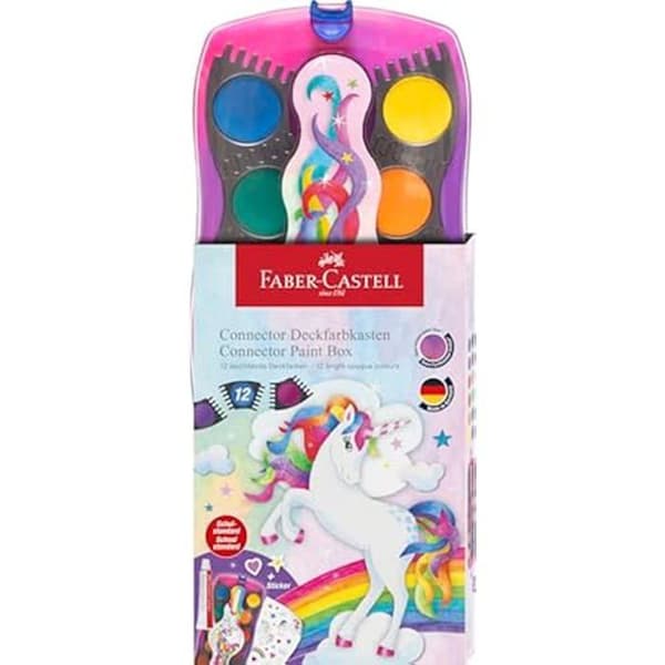 Vattenfylld Bläckkanna - FABER-CASTELL - Enhörning Connector - 12 Färger - Ockertub med Opaque Vit - Klistermärke Inkluderat