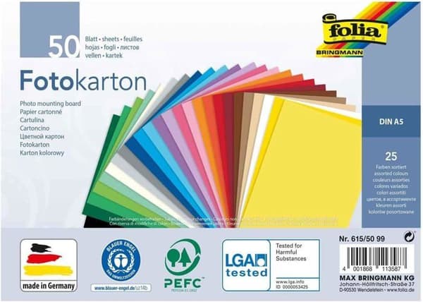 Kartong - wellpapp Folia Papperskartong, a5, 300 g/m2, 25 Blandade färger Svart