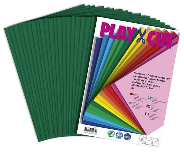 Kartong - vågig kartong Play-cut - PH22439-20 - , Förpackning med 20 A4 kartongblad 220 g/m² - Grön tall.
