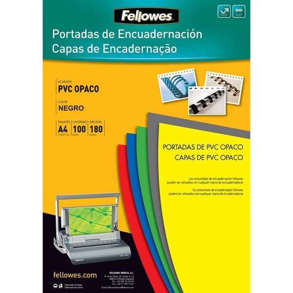 Cover Fellowes 100 enheder Bindende Sort A4 PVC