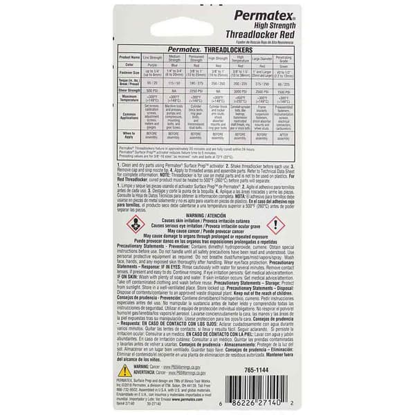 Permatex Trådlås 271 36ml Rød