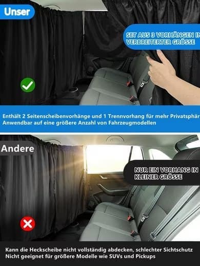 Lollanda Solskydd Bil 3-pack, Solskydd / Myggnät för Bil - Fäst över bildörren - Sekretessgardiner för Fönster och Avdelning