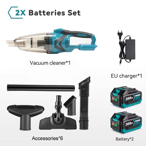 Handhållen Elektrisk Dammsugare, 1500W Effekt, Påsefri Design,2 Batteris EU -kontakt