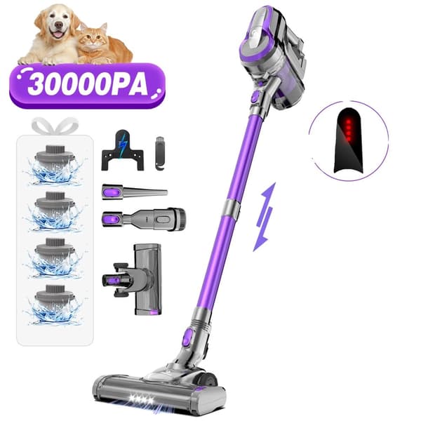 Langaton pölynimuri, 30KPa imuteho, 55 minuutin käyttöaika, HEPA-suodatin,EU, PURPPURA