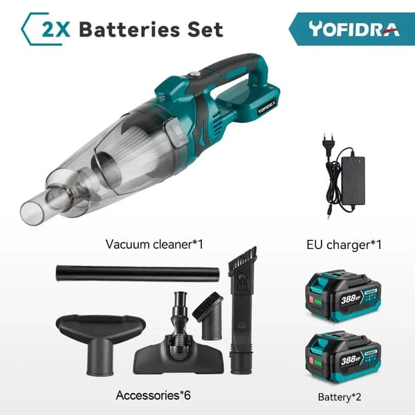Yofidra Trådløs Håndstøvsuger, 1500W Effekt, 750ML Tankkapacitet,2 Batteri