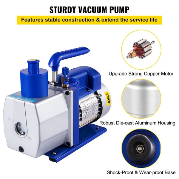 Vakuumpump, 6,0 CFM flödeshastighet, tvåstegs, ergonomiskt handtag,6 CFM