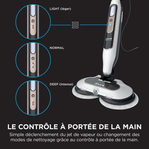 SHARK S8201EU ångmopp - Automatisk ångmopp - 2 roterande dynor - 3 ånginställningar - Tar bort fläckar och smuts