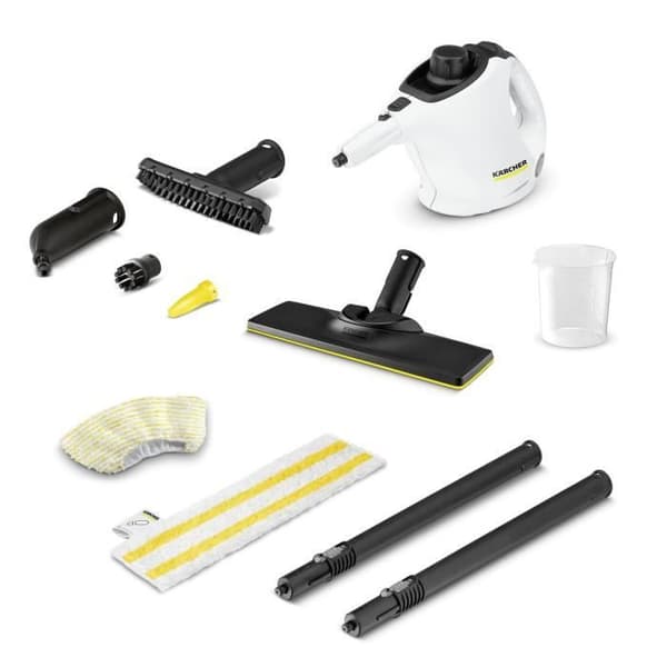 Karcher SC 1 Easy Fix ångtvätt + golvsats - 2 i 1 ångmopp - 1200 W - 3 barer - Eliminerar upp till 99,99 % av Svart, Vit