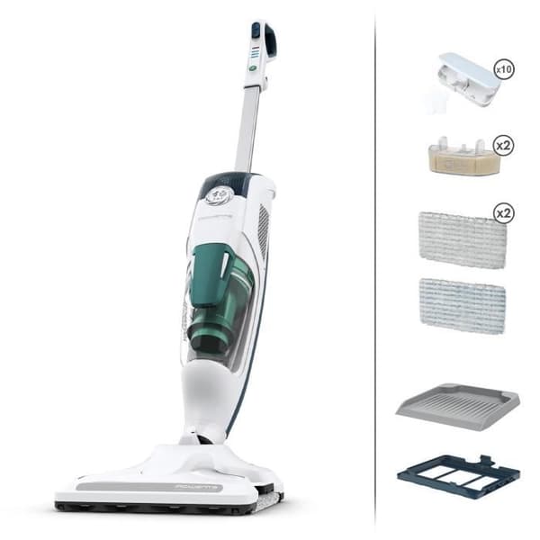 ROWENTA Clean&amp;Steam Revolution Ångtvätt - Dammsuger, rengör samtidigt - Eliminerar 99,9 % av bakterierna RY7757WH Vit, Blå