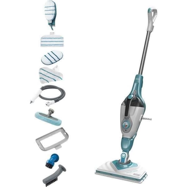 BLACK & DECKER - - Trådbunden ångmopp - 11 i 1 - 1600 W - 500ml tank (varar 20min) - SteamMitt - vit/turkos - BHSM166DSM
