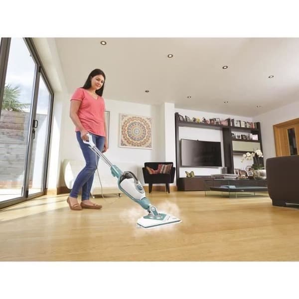 BLACK & DECKER - - Trådbunden ångmopp - 11 i 1 - 1600 W - 500ml tank (varar 20min) - SteamMitt - vit/turkos - BHSM166DSM