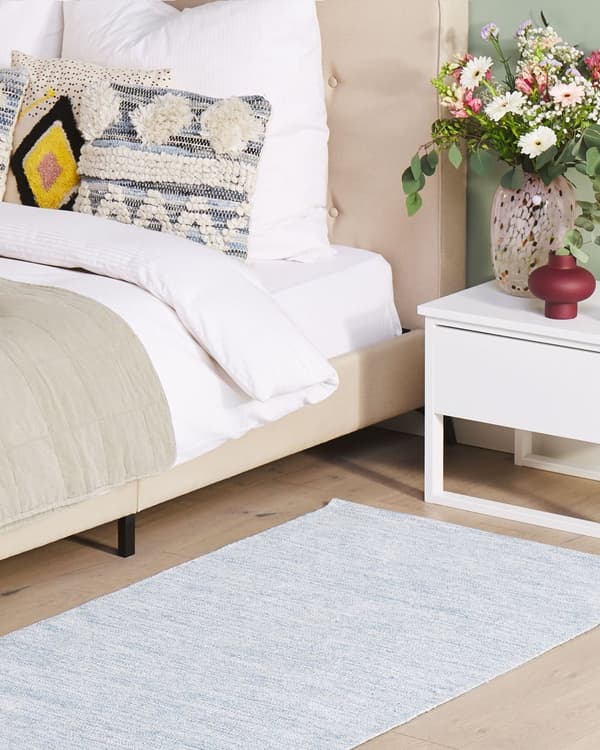 Matta Blå Bomull 80 x 150 cm Rektangulär Handvävd Modern Minimalistisk