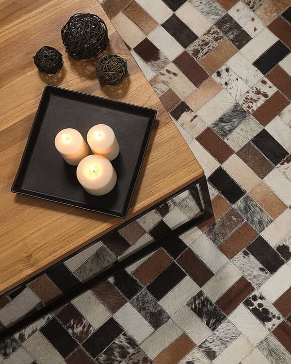 Trasmatta Brun och Beige Koläder 80 x 150 cm Rektangulär Fläckvis Handgjord