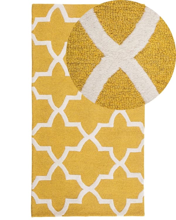 Matta Gul Ull 80 x 150 cm Trellis Quatrefoil Mönster Handtuftad Orientalisk Marockansk Klöver