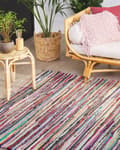 Miniatyrbild 2 av 5: Matta Ljus Flerfärgad Bomull Polyester 160 x 230 cm Randig med Fransar Rektangulär Handgjord Boho Eklektisk