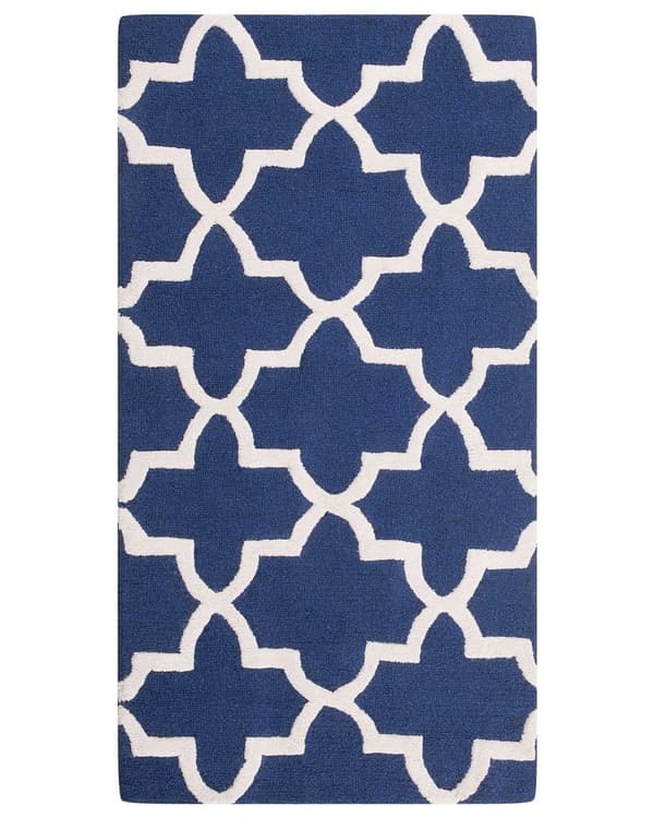Matta Blå Ull 80 x 150 cm Trellis Quatrefoil Mönster Handtuftad Orientalisk Marockansk Klöver