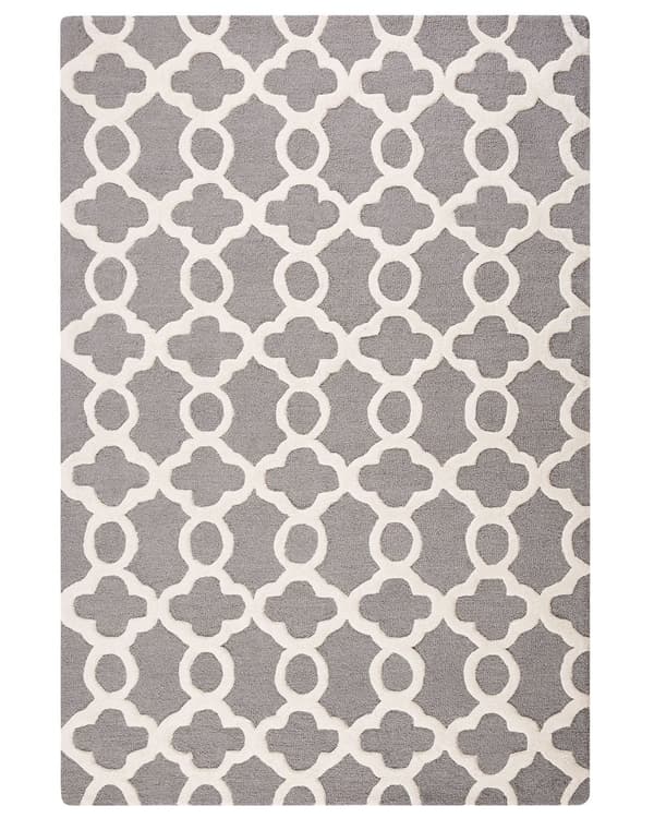 Matta Grå Ull 140 x 200 cm Trellis Quatrefoil Mönster Handtuftad Orientalisk Marockansk Klöver