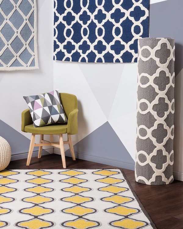 Matta Grå Ull 140 x 200 cm Trellis Quatrefoil Mönster Handtuftad Orientalisk Marockansk Klöver