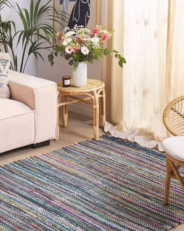 Trasmatta Blå Bomull 160 x 230 cm Rektangulär Handgjord Boho Eklektisk