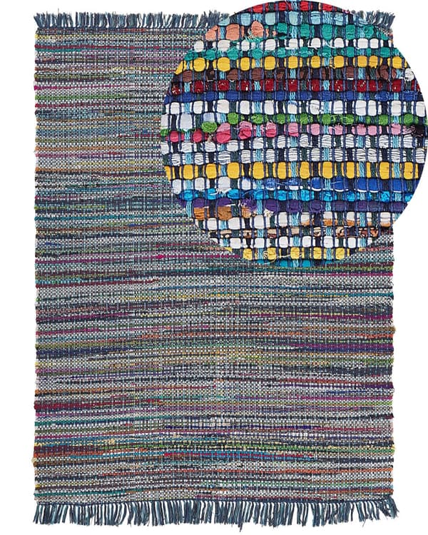 Trasmatta Blå Bomull 160 x 230 cm Rektangulär Handgjord Boho Eklektisk