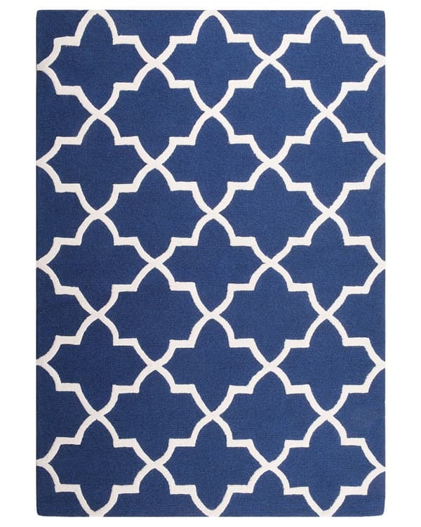 Matta Blå Ull 140 x 200 cm Trellis Quatrefoil Mönster Handtuftad Orientalisk Marockansk Klöver