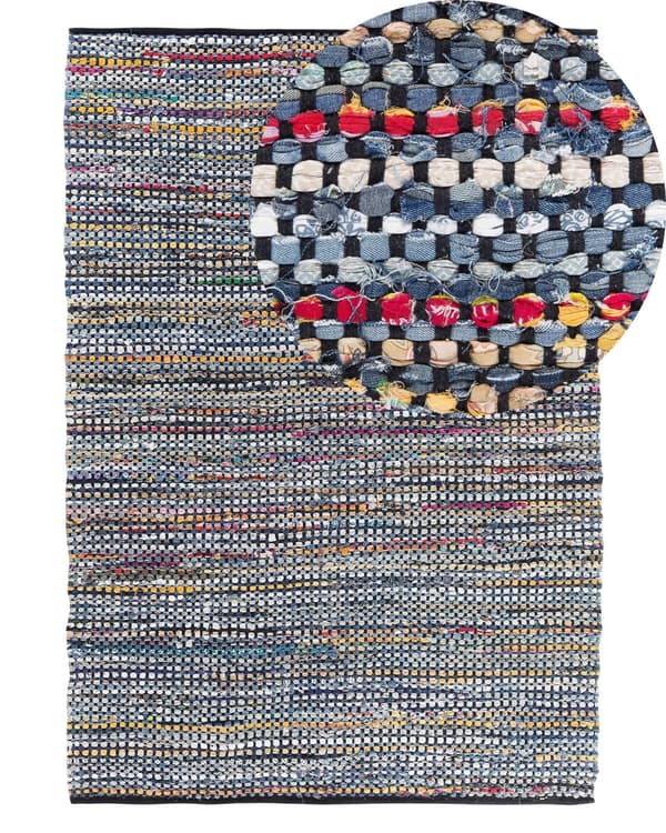 Matto monivärinen 200 x 140 cm puuvilla käsinkudottu suorakulmio helppohoitoinen