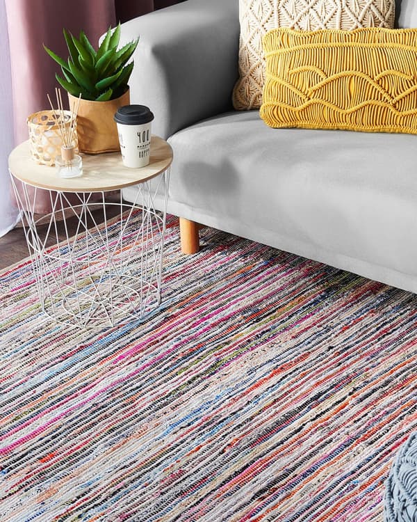 Matto monivärinen 200 x 140 cm puuvilla käsinkudottu suorakulmio kierrätetyt materiaalit