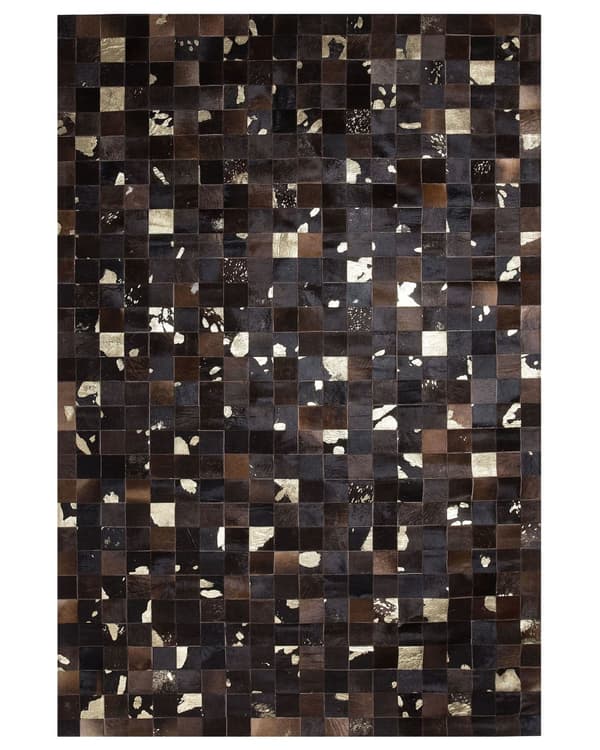 Matto tummanruskea 230 x 160 cm lehmännahka huopa tilkkutäkki käsintehty suorakulmio