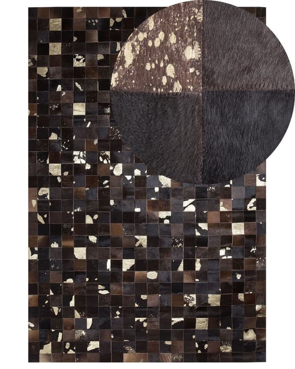 Matto tummanruskea 230 x 160 cm lehmännahka huopa tilkkutäkki käsintehty suorakulmio