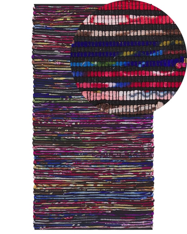 Matto tumma monivärinen 150 x 80 cm polyesteri puuvilla käsinkudottu suorakulmio