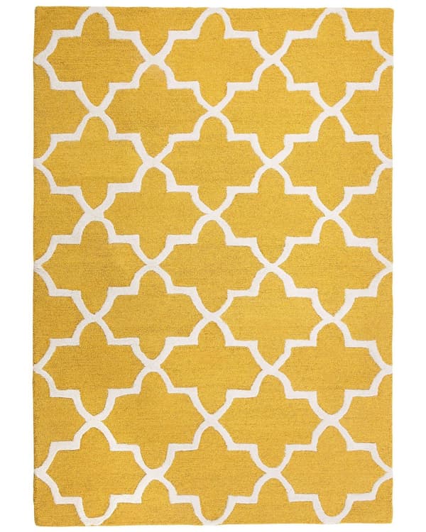 Matto keltainen 230 x 160 cm villa puuvilla trellis-kuvio käsintehty suorakulmio