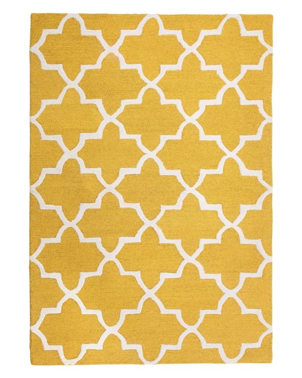Matto keltainen 200 x 140 cm villa puuvilla trellis-kuvio käsintehty suorakulmio