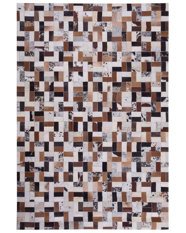Matto monivärinen 230 x 160 cm tilkkutäkki lehmännahka huopa käsintehty
