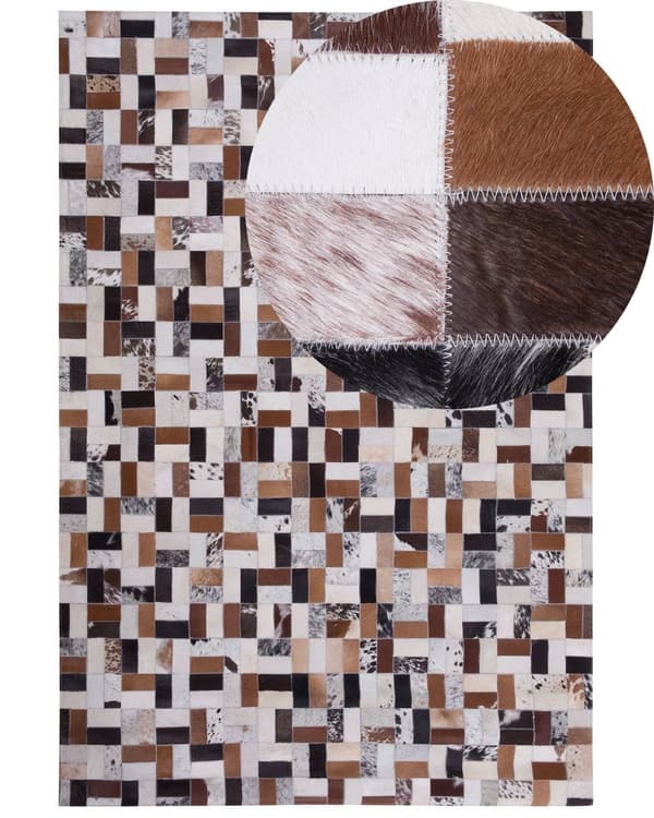 Matto monivärinen 230 x 160 cm tilkkutäkki lehmännahka huopa käsintehty