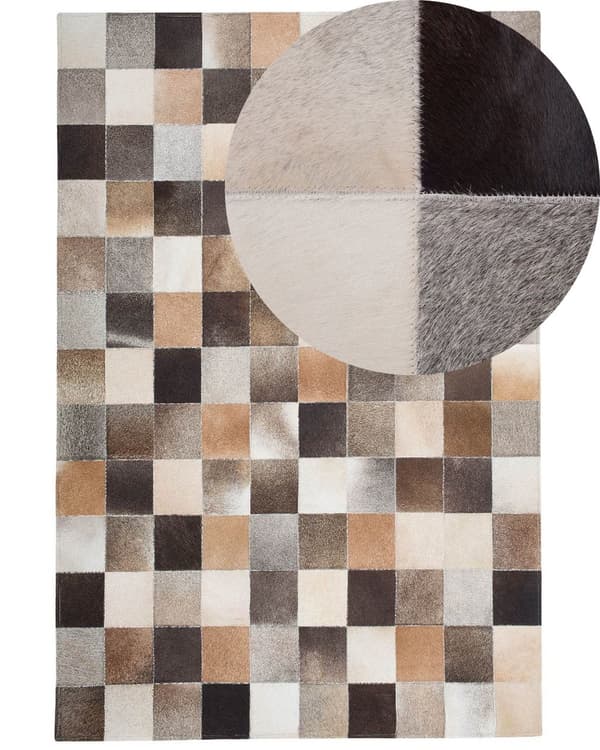 Matto monivärinen 230 x 160 cm tilkkutäkki lehmännahka huopa käsintehty