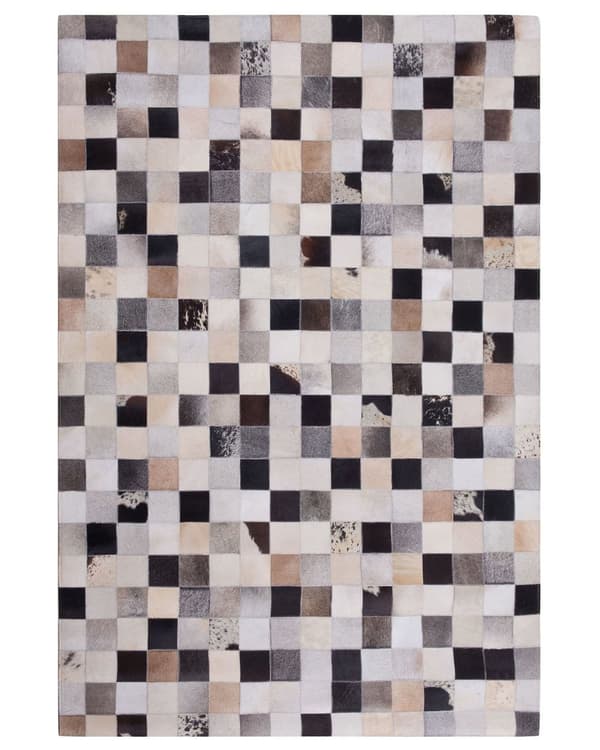 Matto monivärinen 230 x 160 cm tilkkutäkki lehmännahka huopa käsintehty