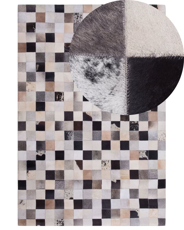 Matto monivärinen 230 x 160 cm tilkkutäkki lehmännahka huopa käsintehty