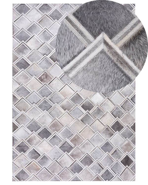 Matta Grå Läder 160 x 230 cm Lappmönster Koskinn Geometrisk Rektangulär Modern