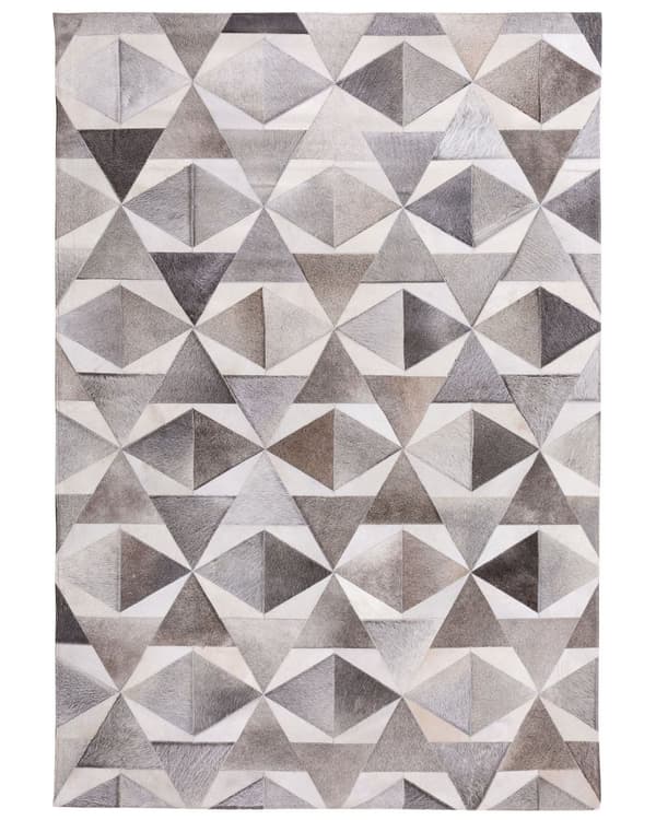 Matta Grå Läder 140 x 200 cm Lappmönster Koskinn Geometrisk Rektangulär Modern