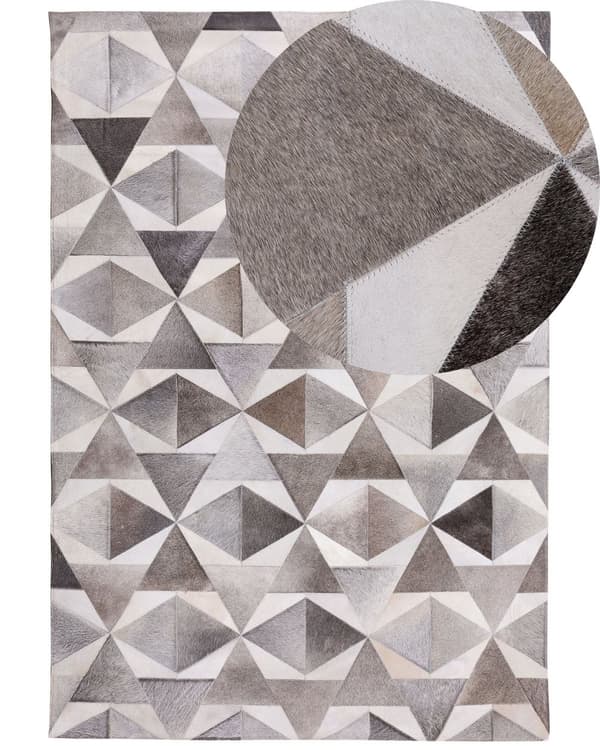 Matta Grå Läder 140 x 200 cm Lappmönster Koskinn Geometrisk Rektangulär Modern